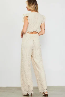 SKIES ARE BLUE Crochet Ruffled Sleeve Jumpsuit* Jumpsuits