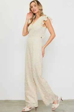 SKIES ARE BLUE Crochet Ruffled Sleeve Jumpsuit* Jumpsuits