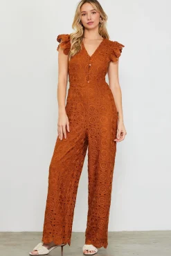 SKIES ARE BLUE Crochet Ruffled Sleeve Jumpsuit* Jumpsuits
