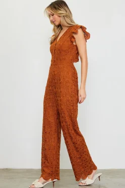SKIES ARE BLUE Crochet Ruffled Sleeve Jumpsuit* Jumpsuits