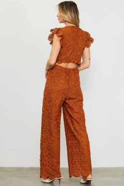 SKIES ARE BLUE Crochet Ruffled Sleeve Jumpsuit* Jumpsuits