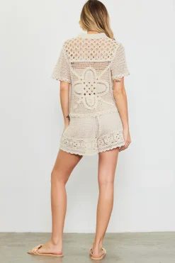 SKIES ARE BLUE Crochet Short Sleeve Polo Top* Short Sleeve Tops