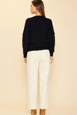 SKIES ARE BLUE Crochet Sleeve Knit Sweater* Sweaters