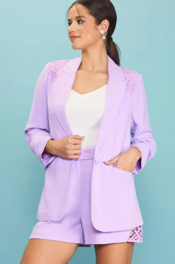 SKIES ARE BLUE Crochet Trim Shirred Sleeve Blazer* Blazers