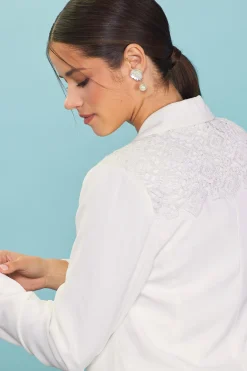 SKIES ARE BLUE Crochet Trim Shirred Sleeve Blazer* Blazers