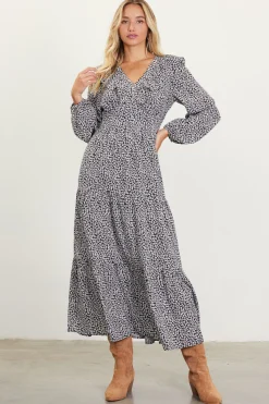 SKIES ARE BLUE Dainty Floral Print Ruffle Trim Maxi Dress* Maxi Dresses