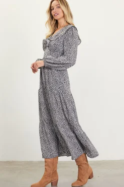 SKIES ARE BLUE Dainty Floral Print Ruffle Trim Maxi Dress* Maxi Dresses