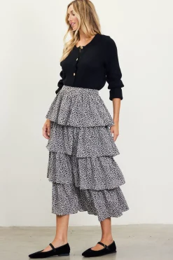 SKIES ARE BLUE Dainty Floral Print Ruffle Midi Skirt* Skirts
