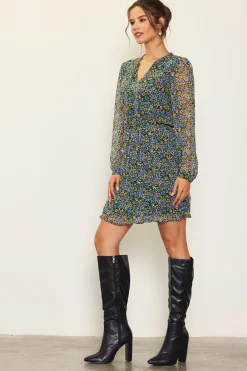 SKIES ARE BLUE Daisy Print Pleated Mini Dress* Mini Dresses