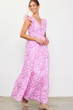 SKIES ARE BLUE Daphne Floral Print Ruffled Maxi Dress* Maxi Dresses