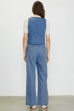 SKIES ARE BLUE Denim Vest With Detachable Rosette* Sleeveless Tops