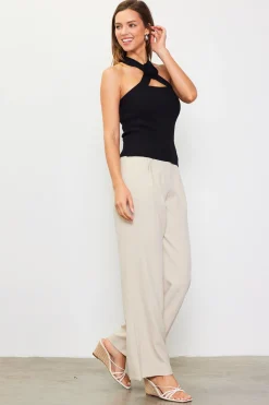 SKIES ARE BLUE Detachable Rosette Knit Halter Top* Sleeveless Tops