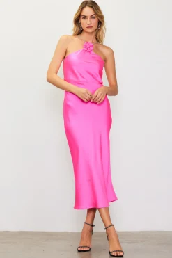 SKIES ARE BLUE Detachable Rosette Metallic Strap Midi Dress* Midi Dresses