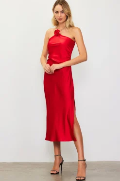 SKIES ARE BLUE Detachable Rosette Metallic Strap Midi Dress* Midi Dresses