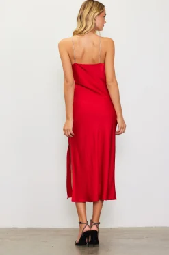 SKIES ARE BLUE Detachable Rosette Metallic Strap Midi Dress* Midi Dresses