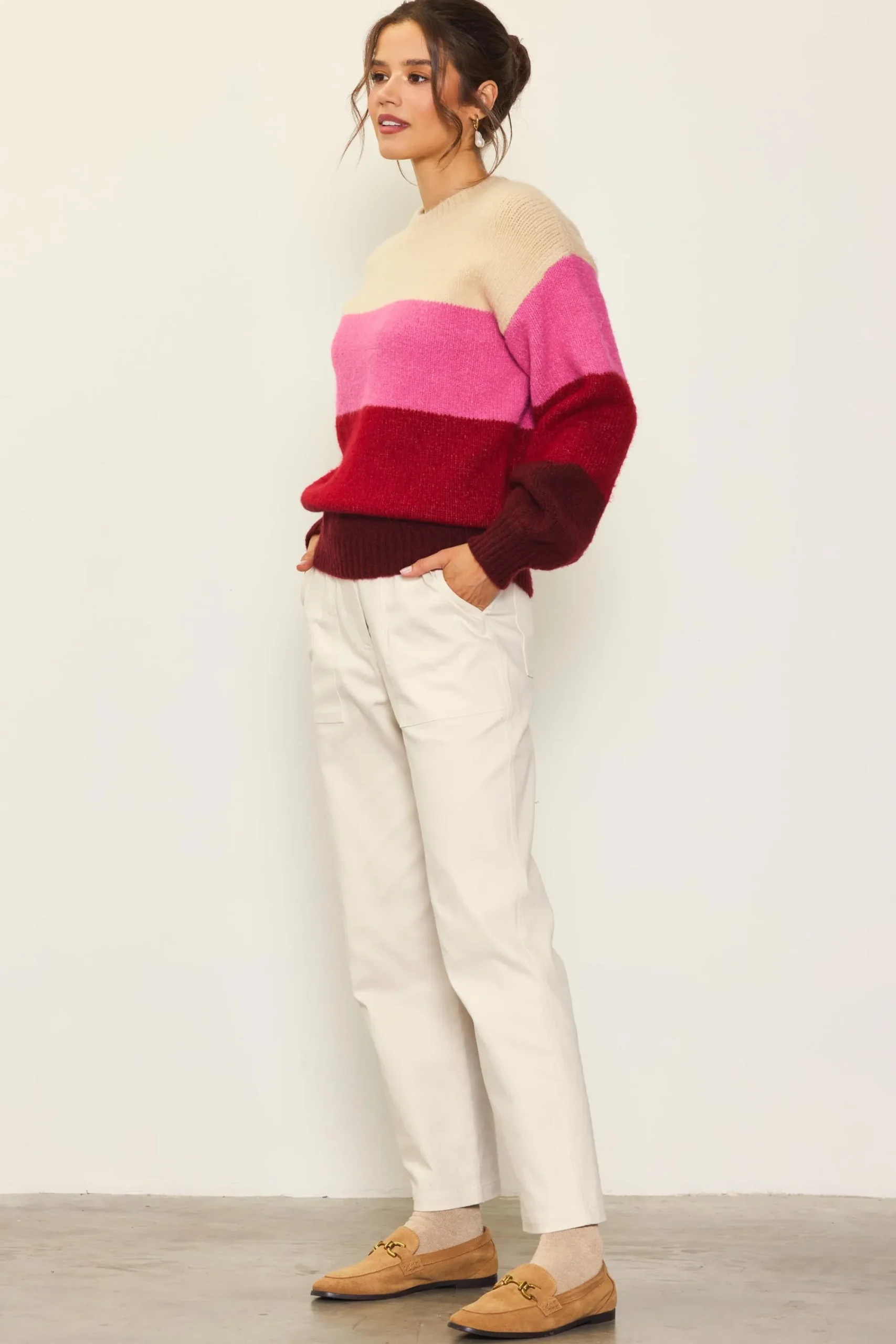 SKIES ARE BLUE Drop Shoulder Color Block Sweater* Sweaters