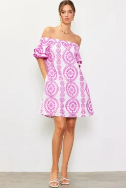 SKIES ARE BLUE Embroidered Eyelet Off Shoulder Dress* Mini Dresses