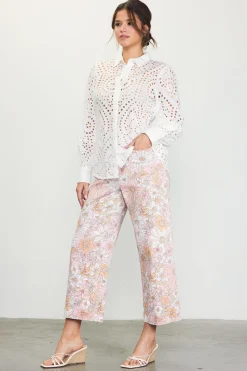 SKIES ARE BLUE Eyelet Buttondown Shirt* Blouses|Long Sleeve Tops