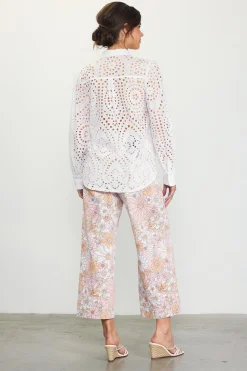 SKIES ARE BLUE Eyelet Buttondown Shirt* Blouses|Long Sleeve Tops