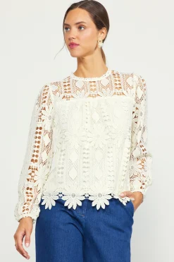 SKIES ARE BLUE Eyelet Lace Longsleeve Blouse* Blouses|Long Sleeve Tops