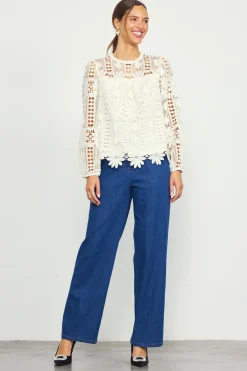 SKIES ARE BLUE Eyelet Lace Longsleeve Blouse* Blouses|Long Sleeve Tops
