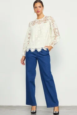 SKIES ARE BLUE Eyelet Lace Longsleeve Blouse* Blouses|Long Sleeve Tops