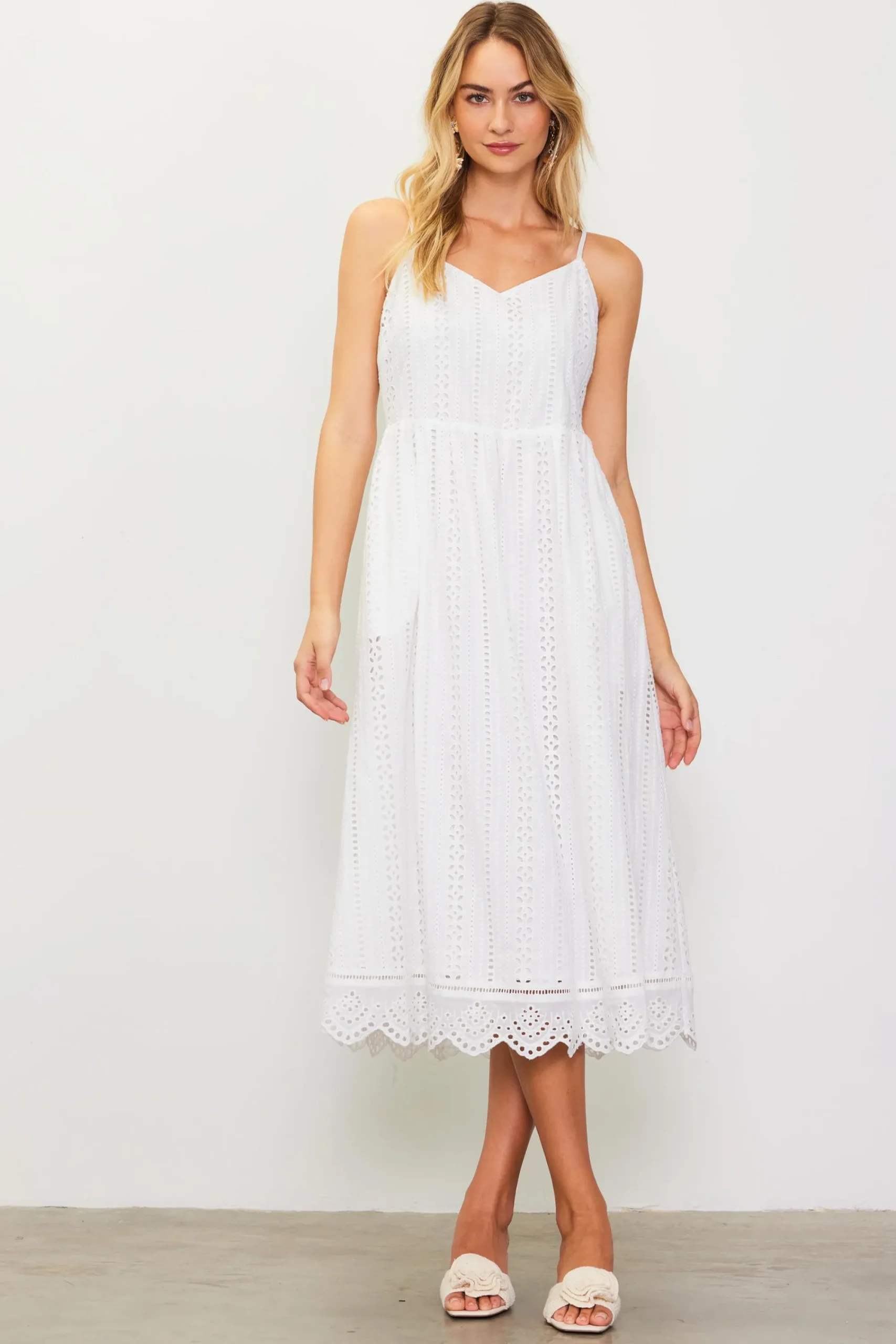 SKIES ARE BLUE Eyelet Lace Midi Dress* Midi Dresses