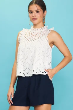 SKIES ARE BLUE Eyelet Lace Top* Sleeveless Tops