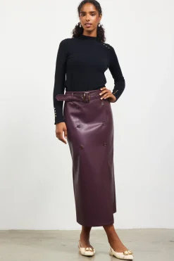 SKIES ARE BLUE Faux Leather Belted Midi Skirt* Skirts