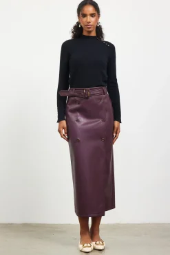 SKIES ARE BLUE Faux Leather Belted Midi Skirt* Skirts