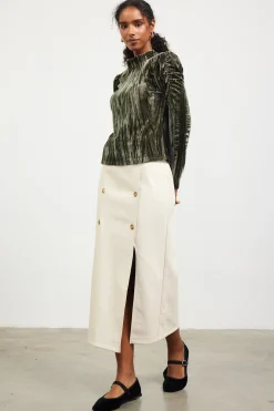 SKIES ARE BLUE Faux Leather Belted Midi Skirt* Skirts