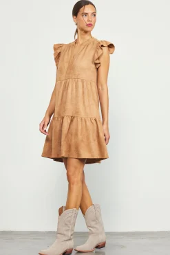 SKIES ARE BLUE Faux Suede Tiered Mini Dress* Mini Dresses