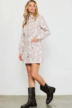SKIES ARE BLUE Floral Denim Button Down Dress* Mini Dresses