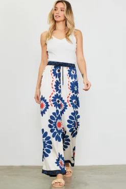 SKIES ARE BLUE Floral Print Elastic Waistband Pants* Pants