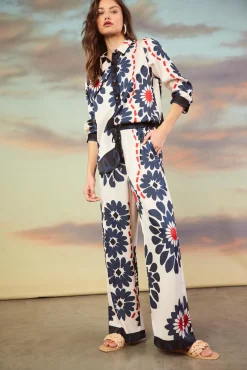 SKIES ARE BLUE Floral Print Elastic Waistband Pants* Pants