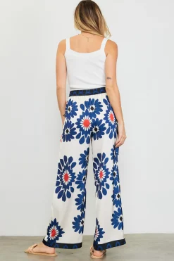 SKIES ARE BLUE Floral Print Elastic Waistband Pants* Pants