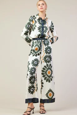 SKIES ARE BLUE Floral Print Elastic Waistband Pants* Pants