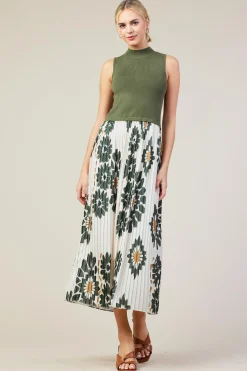 SKIES ARE BLUE Floral Print Mixed Media Dress* Midi Dresses