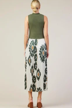 SKIES ARE BLUE Floral Print Mixed Media Dress* Midi Dresses