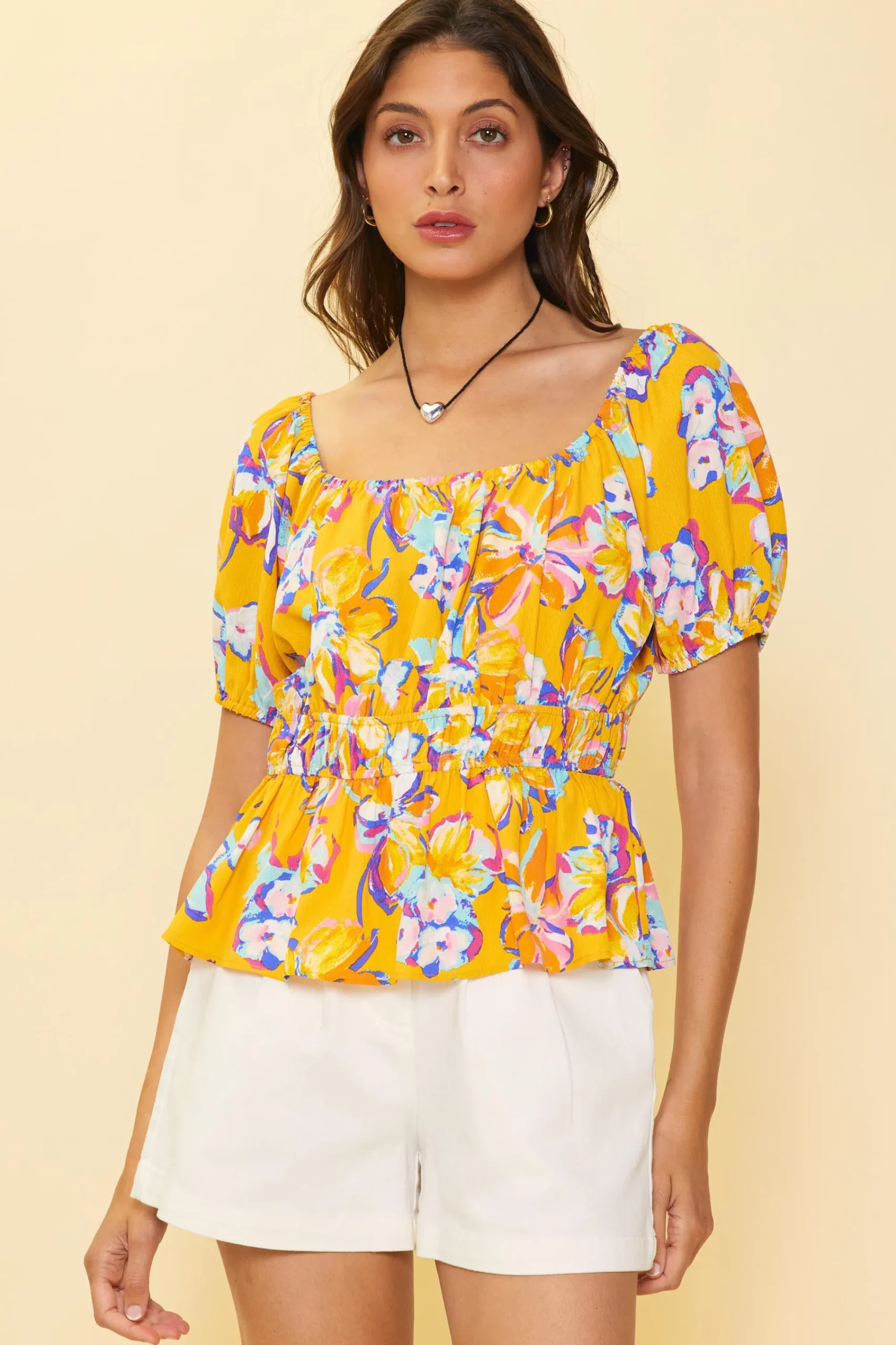 SKIES ARE BLUE Floral Print Peplum Top* Short Sleeve Tops