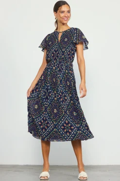 SKIES ARE BLUE Floral Print Pleated Midi Dress* Midi Dresses