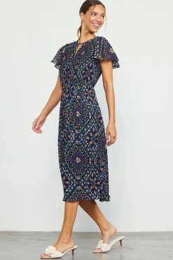 SKIES ARE BLUE Floral Print Pleated Midi Dress* Midi Dresses