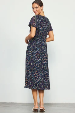 SKIES ARE BLUE Floral Print Pleated Midi Dress* Midi Dresses