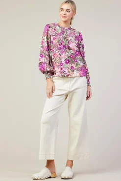 SKIES ARE BLUE Floral Print Smocked Neckline Blouse* Blouses|Long Sleeve Tops
