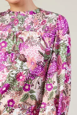 SKIES ARE BLUE Floral Print Smocked Neckline Blouse* Blouses|Long Sleeve Tops