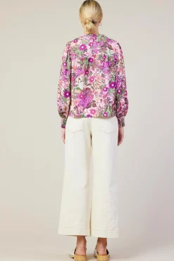 SKIES ARE BLUE Floral Print Smocked Neckline Blouse* Blouses|Long Sleeve Tops