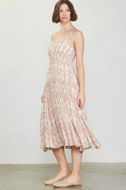 SKIES ARE BLUE Floral Print Smocked Waist Dress* Midi Dresses