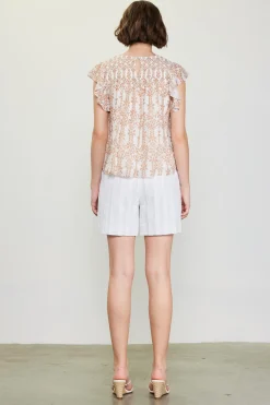 SKIES ARE BLUE Floral Print Smocked Yoke Top* Short Sleeve Tops