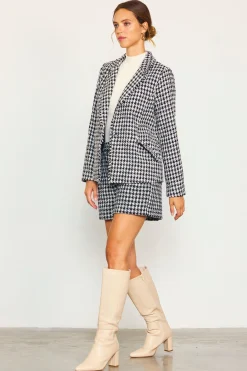 SKIES ARE BLUE Fringed Houndstooth Blazer* Blazers