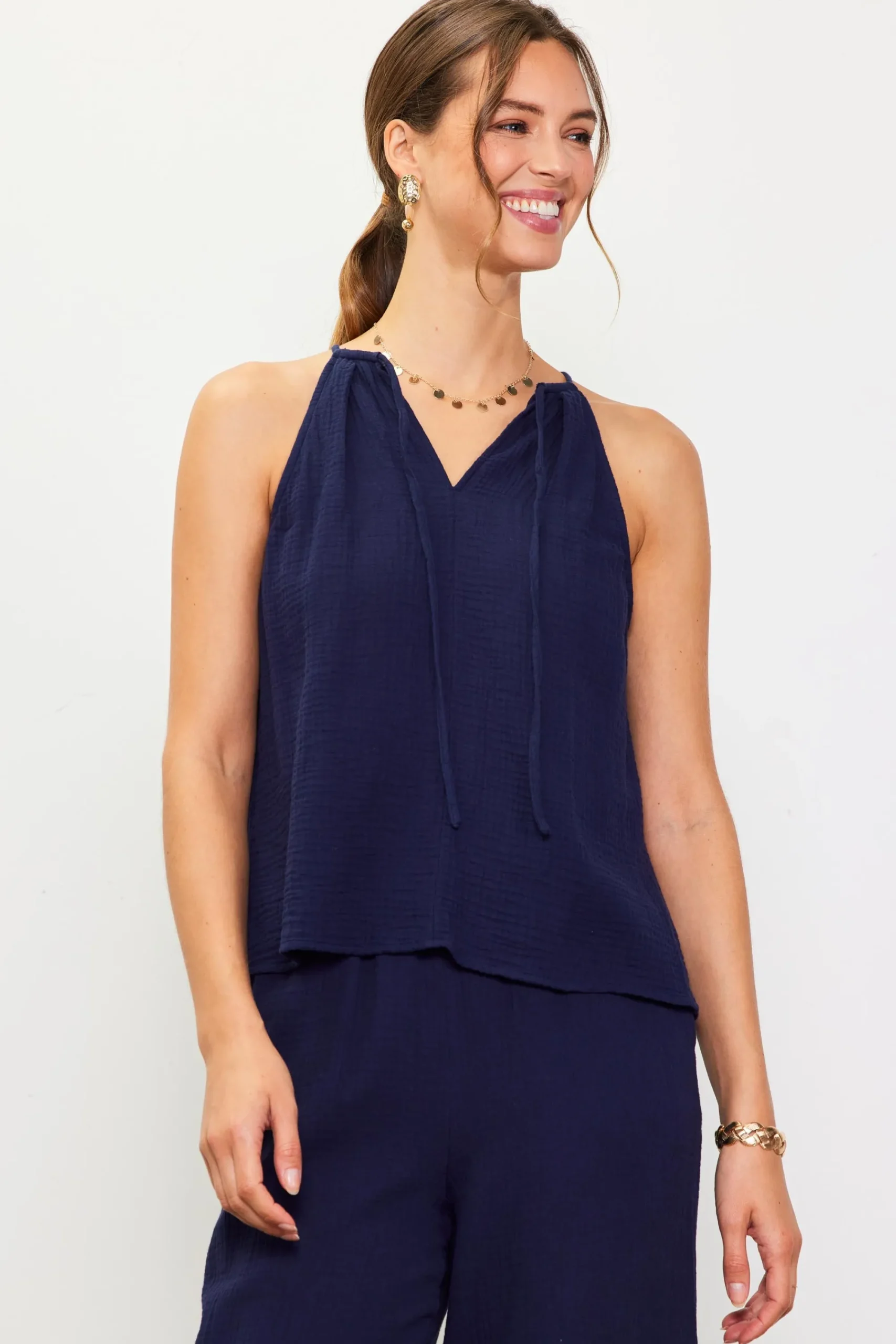 SKIES ARE BLUE Gaia Tulip Back Halter Top* Sleeveless Tops